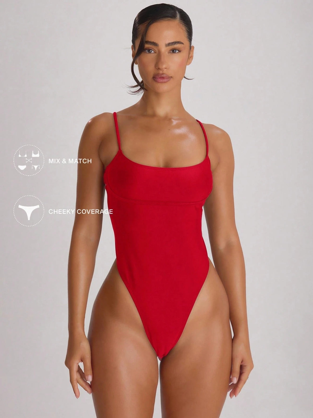 Musera Resort Straight Neck Strappy Binding High Leg Cheeky Swimsuit Swim Vacation Holiday Summer Travel Beachwear Basics Solid Colour Swimwear Resort Core