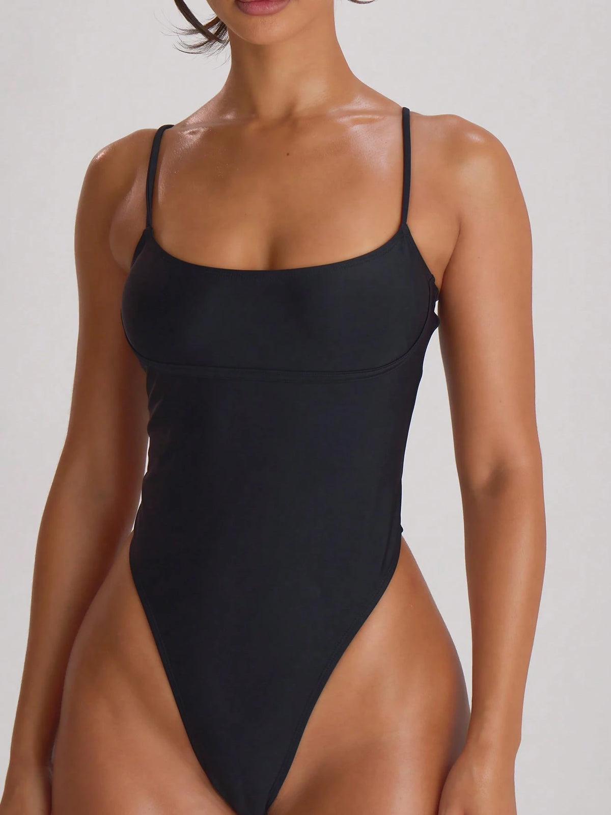 Musera Resort Straight Neck Strappy Binding High Leg Cheeky Swimsuit Swim Vacation Holiday Summer Travel Beachwear Basics Solid Colour Swimwear Resort Core