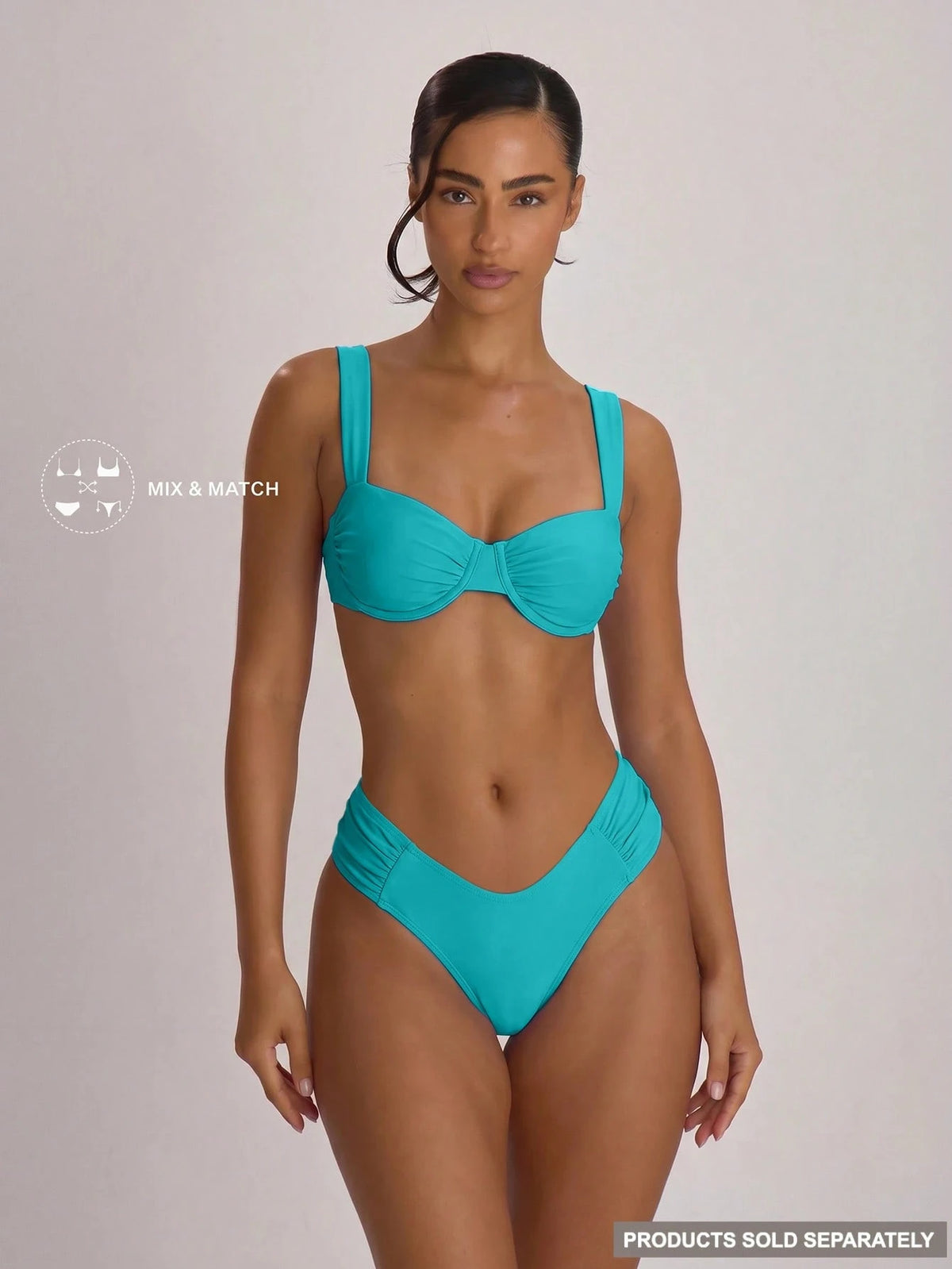 Musera Resort Underwire Thick Shoulder Ruched Cup Bikini Top Swim Vacation Holiday Summer Travel Beachwear Basics Solid Colour Swimwear Resort Core