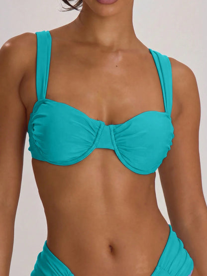 Musera Resort Underwire Thick Shoulder Ruched Cup Bikini Top Swim Vacation Holiday Summer Travel Beachwear Basics Solid Colour Swimwear Resort Core