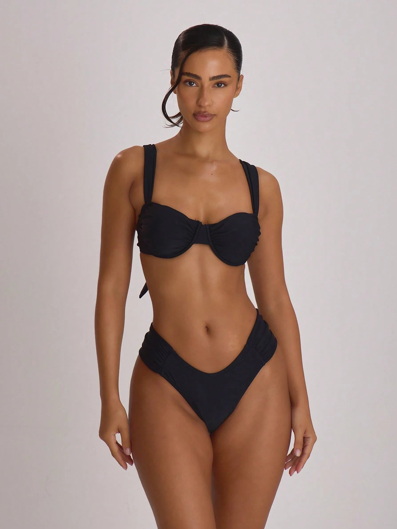Musera Resort Underwire Thick Shoulder Ruched Cup Bikini Top Swim Vacation Holiday Summer Travel Beachwear Basics Solid Colour Swimwear Resort Core