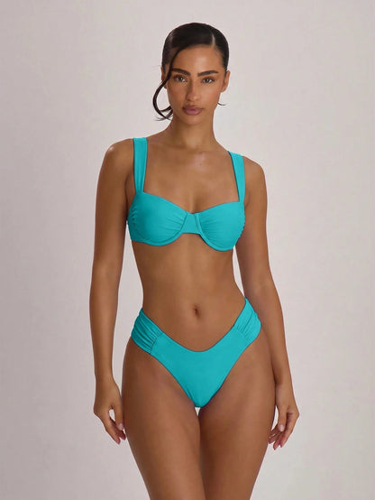 Musera Resort Underwire Thick Shoulder Ruched Cup Bikini Top Swim Vacation Holiday Summer Travel Beachwear Basics Solid Colour Swimwear Resort Core