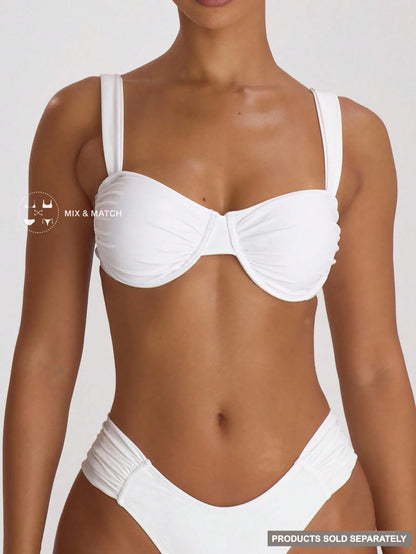 Musera Resort Underwire Thick Shoulder Ruched Cup Bikini Top Swim Vacation Holiday Summer Travel Beachwear Basics Solid Colour Swimwear Resort Core