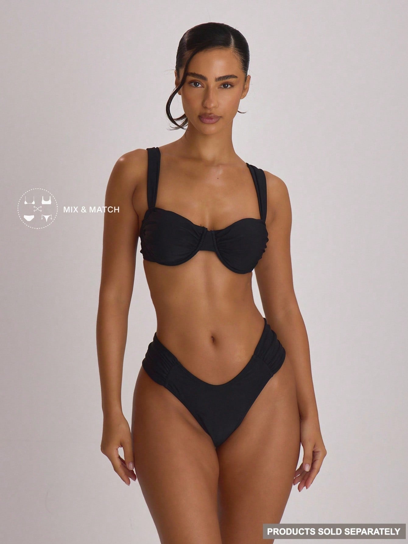 Musera Resort Underwire Thick Shoulder Ruched Cup Bikini Top Swim Vacation Holiday Summer Travel Beachwear Basics Solid Colour Swimwear Resort Core