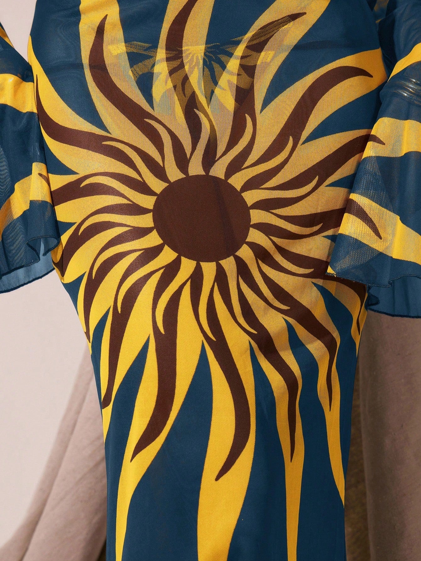 Musera Resort Women Cover Ups Sun Graphic Maxi Long Sleeve Cut Out Dress For Summer Beach Vacation Party Spring Elegant Holiday