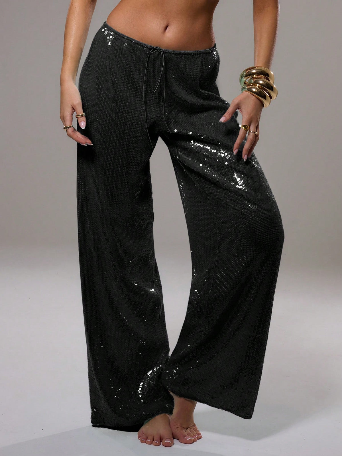 MUSERA Sequin Low Rise Trousers Vacation Summer Ibiza Fits Elegant Beachwear Boho Casual Rave Festival Party Sparkly Pants Spring Holiday Carnival
