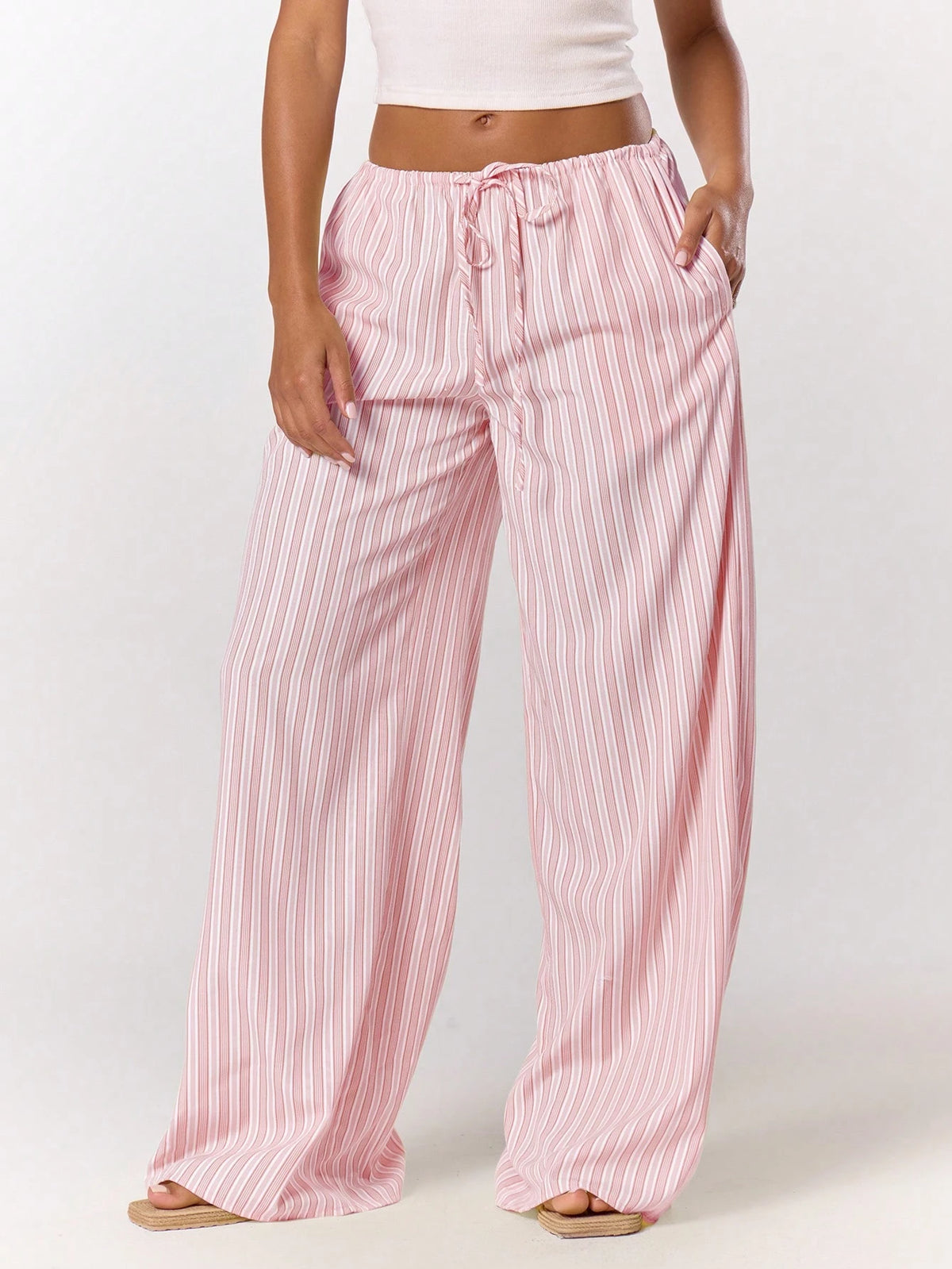 MUSERA Stripe Drawstring Wide Leg Trousers Cute Summer Holiday Vacation Casual Elegant Beach Linen Style Trousers