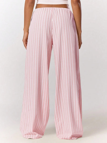MUSERA Stripe Drawstring Wide Leg Trousers Cute Summer Holiday Vacation Casual Elegant Beach Linen Style Trousers