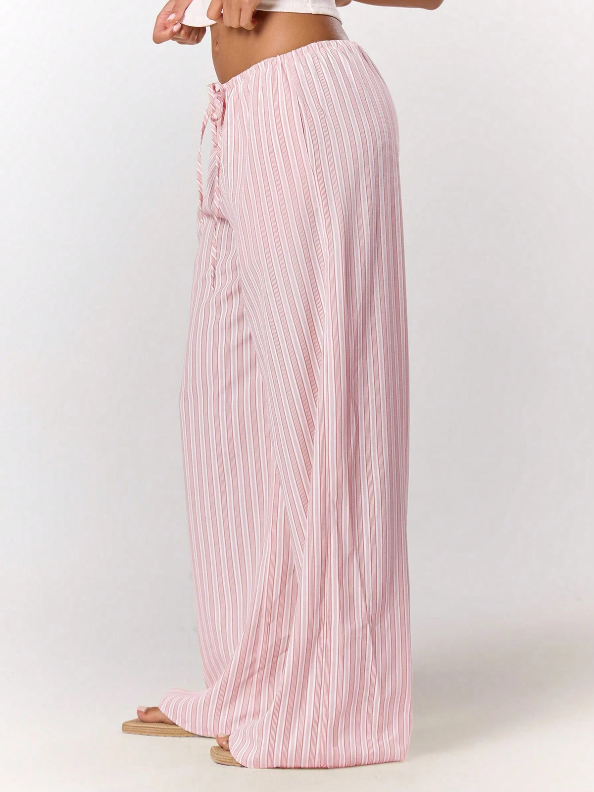MUSERA Stripe Drawstring Wide Leg Trousers Cute Summer Holiday Vacation Casual Elegant Beach Linen Style Trousers