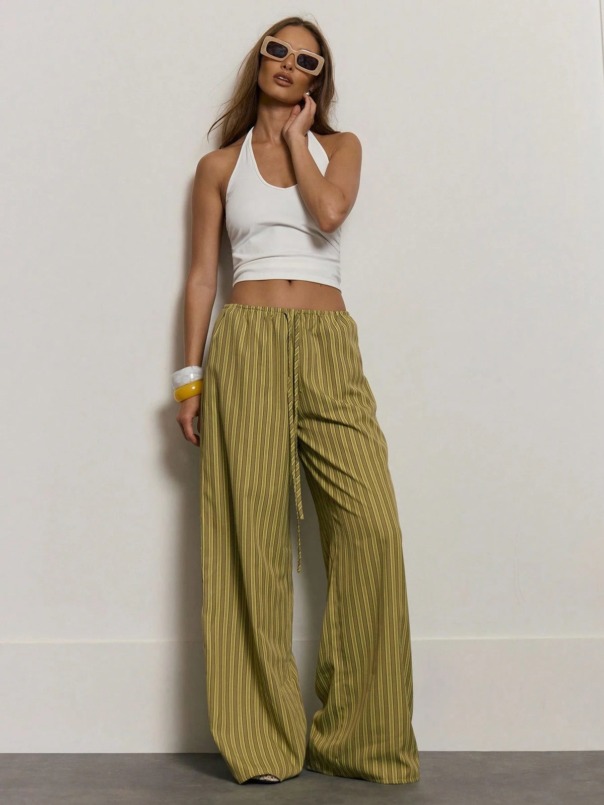 MUSERA Stripe Drawstring Wide Leg Trousers Cute Summer Holiday Vacation Casual Elegant Beach Linen Style Trousers