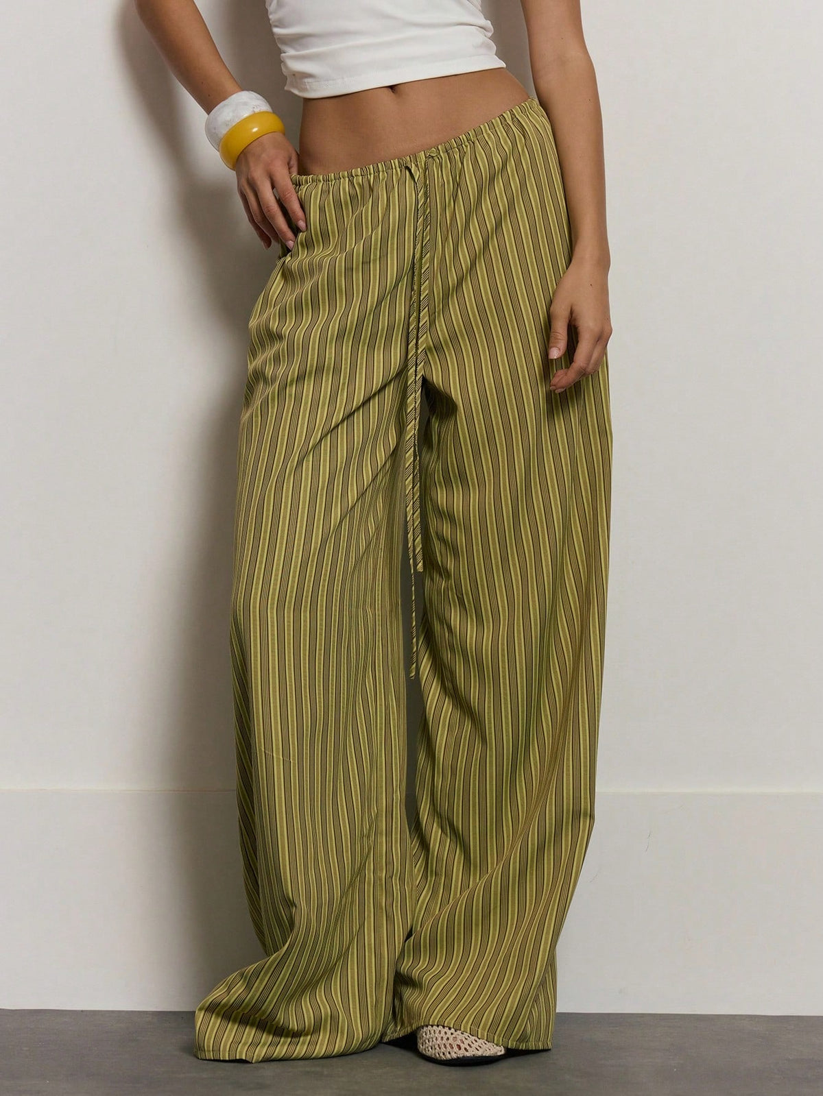 MUSERA Stripe Drawstring Wide Leg Trousers Cute Summer Holiday Vacation Casual Elegant Beach Linen Style Trousers
