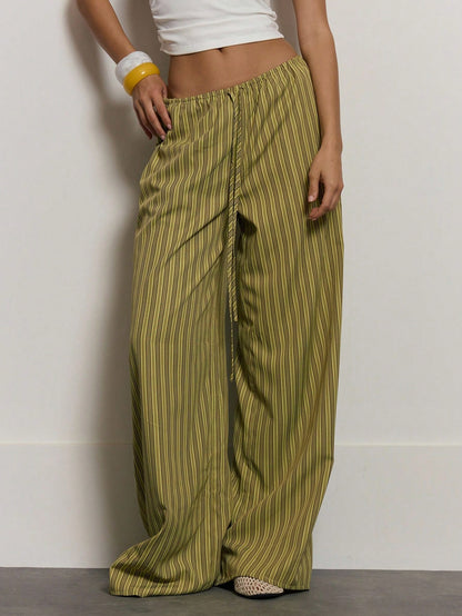 MUSERA Stripe Drawstring Wide Leg Trousers Cute Summer Holiday Vacation Casual Elegant Beach Linen Style Trousers