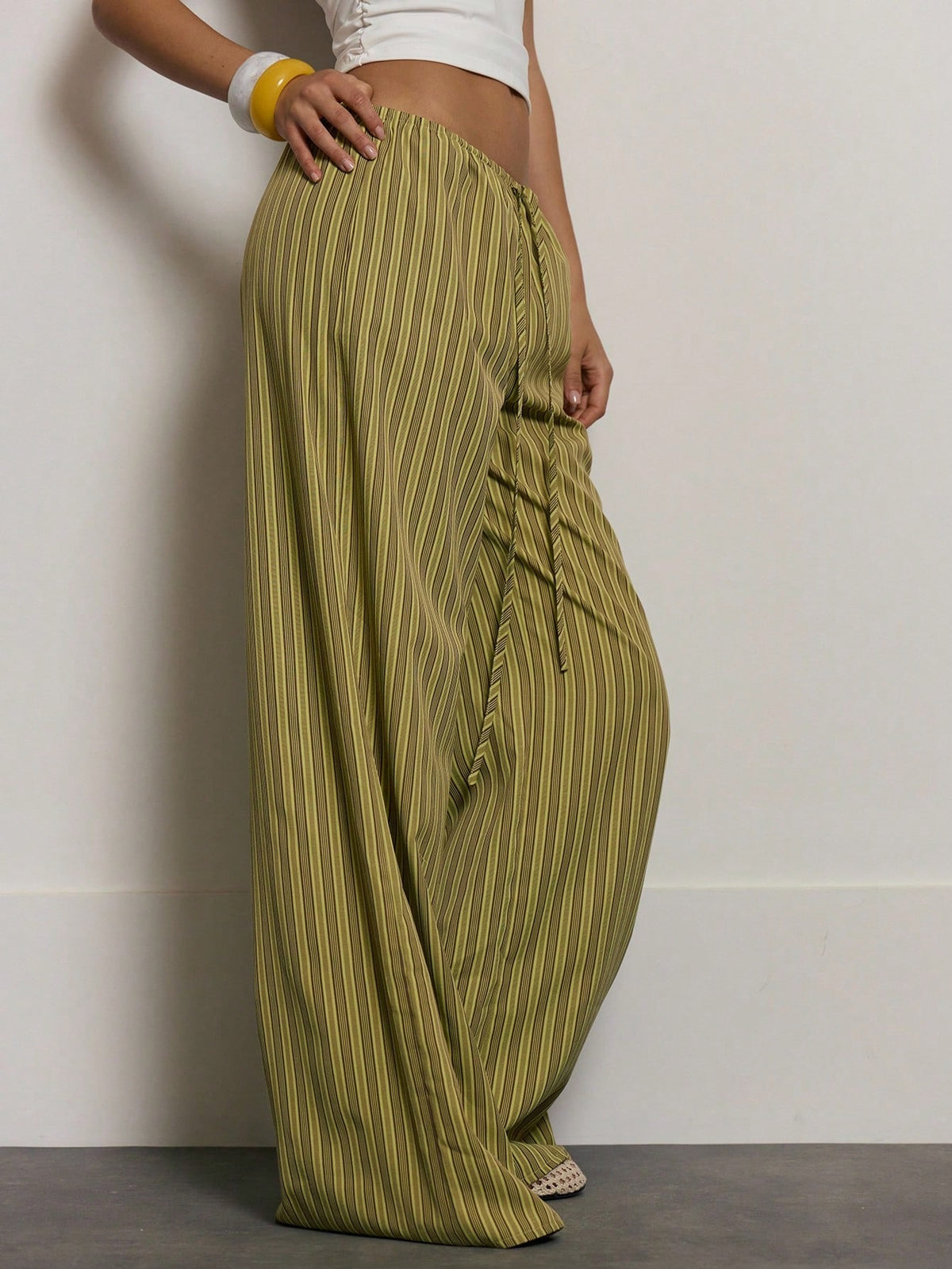 MUSERA Stripe Drawstring Wide Leg Trousers Cute Summer Holiday Vacation Casual Elegant Beach Linen Style Trousers