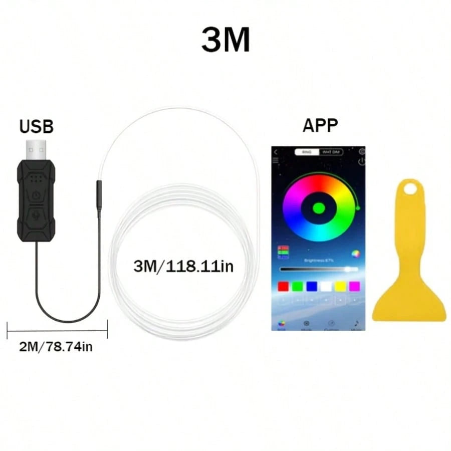 Music Sync Car LED Interior Light 1-In-1 RGB Fiber Optic Strip, 5V USB Plug & Play, Dream Color Atmosphere Lighting For Car Truck SUV Cockpit, Cool Auto Accessories Unique Gift