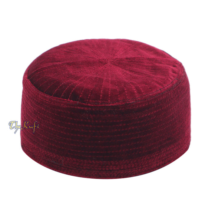 Muslim Prayer Bani Hasyim Maroon Velveteen Kufi Hat