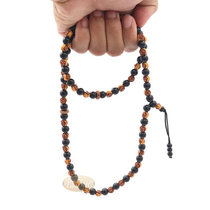 Muslim Prayer Beads - 8 mm Faux Onyx Black & Yellow Engraved beads 99 count Tasbih