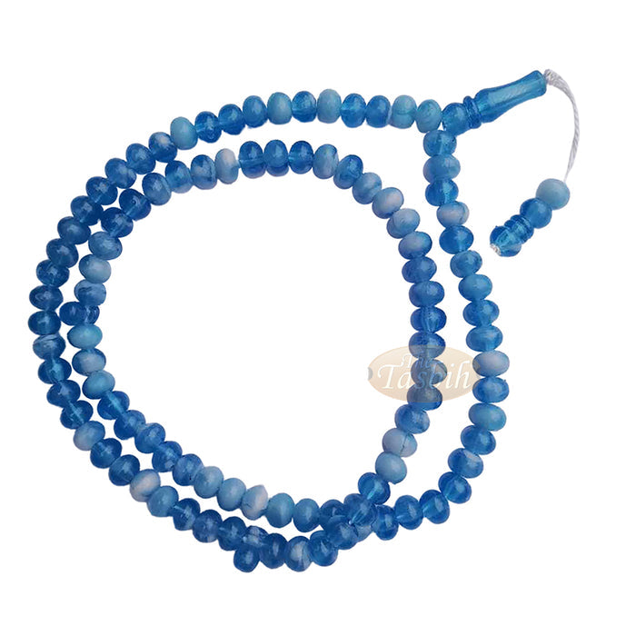 Muslim Prayer Beads - Marble Blue 7x9 mm Oval Plastic Beads 99 count Dhikr Tasbih Sibha
