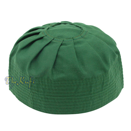 Muslim Prayer Dark Green Kufi Hat Pleated-top Fabric Handmade Taqiyah Islamic