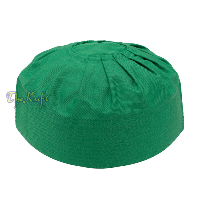 Muslim Prayer Green Kufi Hat Pleated-top Fabric Handmade Taqiyah Islamic