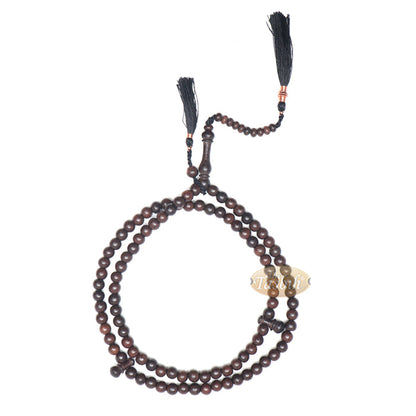 Muslim Tasbih Prayer Necklace - 8 mm Tamarind Wood 100-Beads with Black Tassels