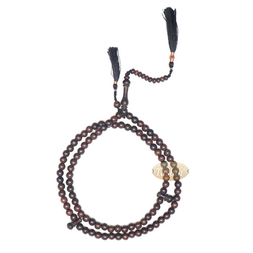 Muslim Tasbih Prayer Necklace - 8 mm Tamarind Wood 100-Beads with Black Tassels