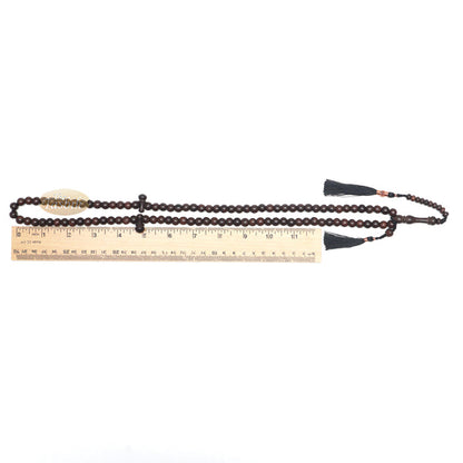 Muslim Tasbih Prayer Necklace - 8 mm Tamarind Wood 100-Beads with Black Tassels