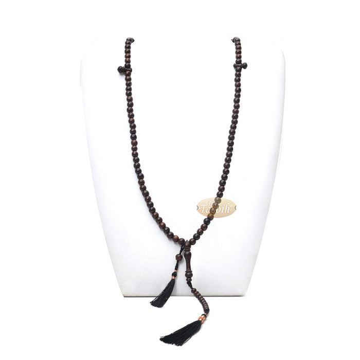 Muslim Tasbih Prayer Necklace - 8 mm Tamarind Wood 100-Beads with Black Tassels
