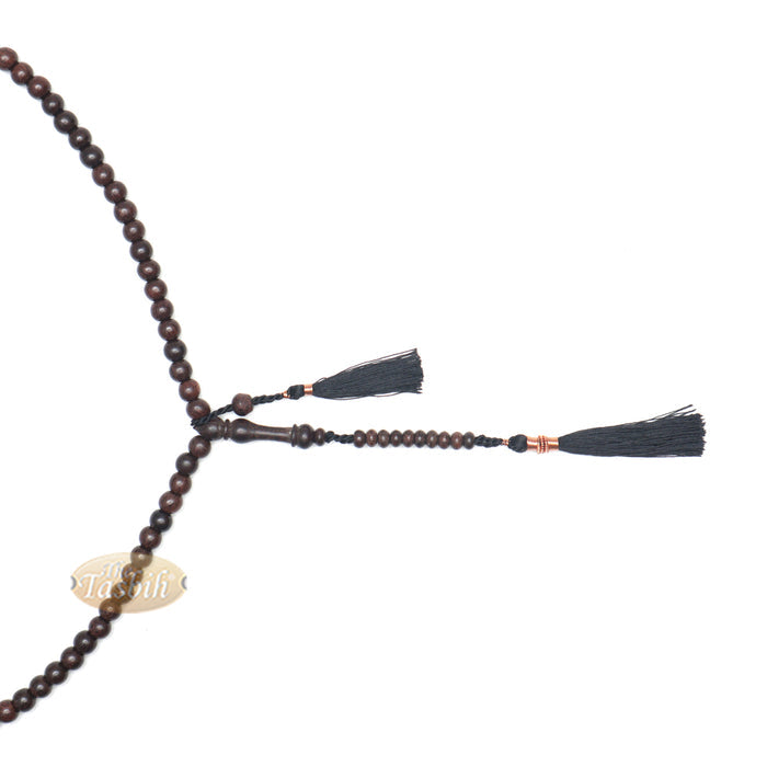 Muslim Tasbih Prayer Necklace - 8 mm Tamarind Wood 100-Beads with Black Tassels