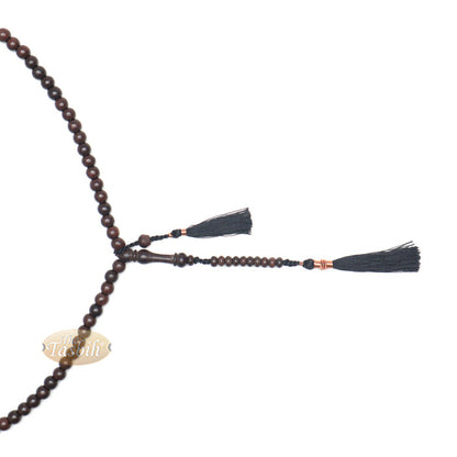 Muslim Tasbih Prayer Necklace - 8 mm Tamarind Wood 100-Beads with Black Tassels