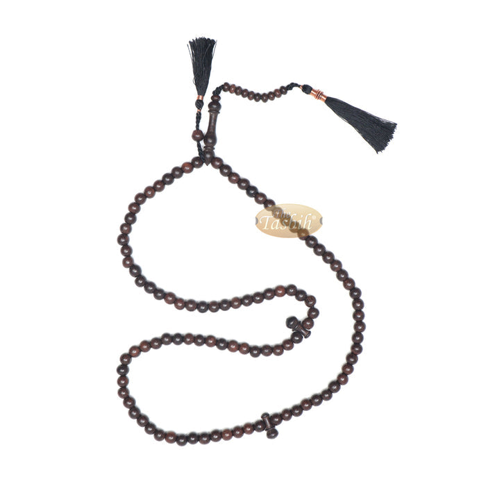 Muslim Tasbih Prayer Necklace - 8 mm Tamarind Wood 100-Beads with Black Tassels