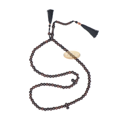 Muslim Tasbih Prayer Necklace - 8 mm Tamarind Wood 100-Beads with Black Tassels