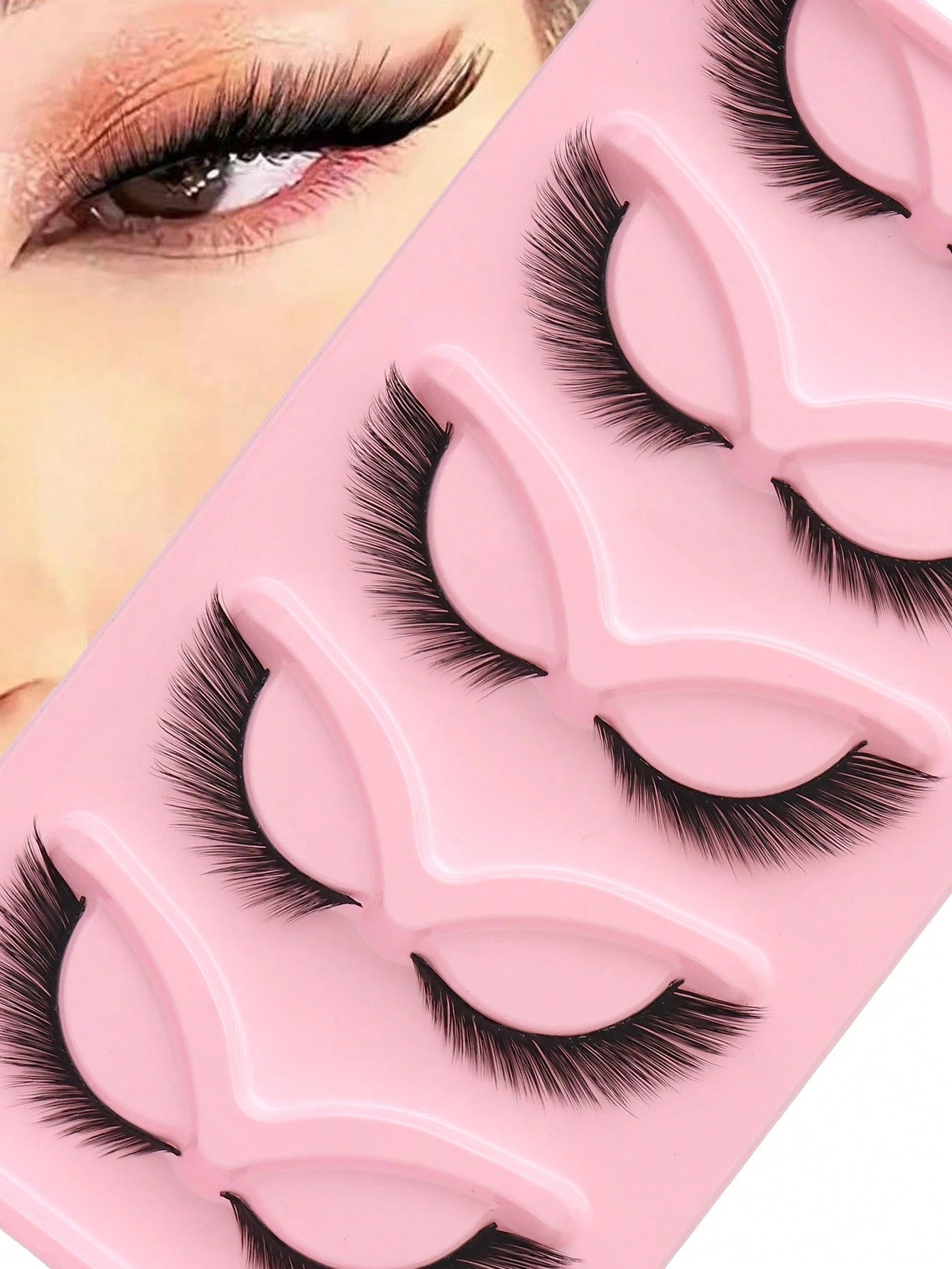 NAIJEMA 5 Pairs/Pack Cat Eye False Eyelashes Fox Eye Angel Artificial Mink Super Large Curly Fluffy False Eyelashes 6D False Eyelashes Natural Makeup Effect