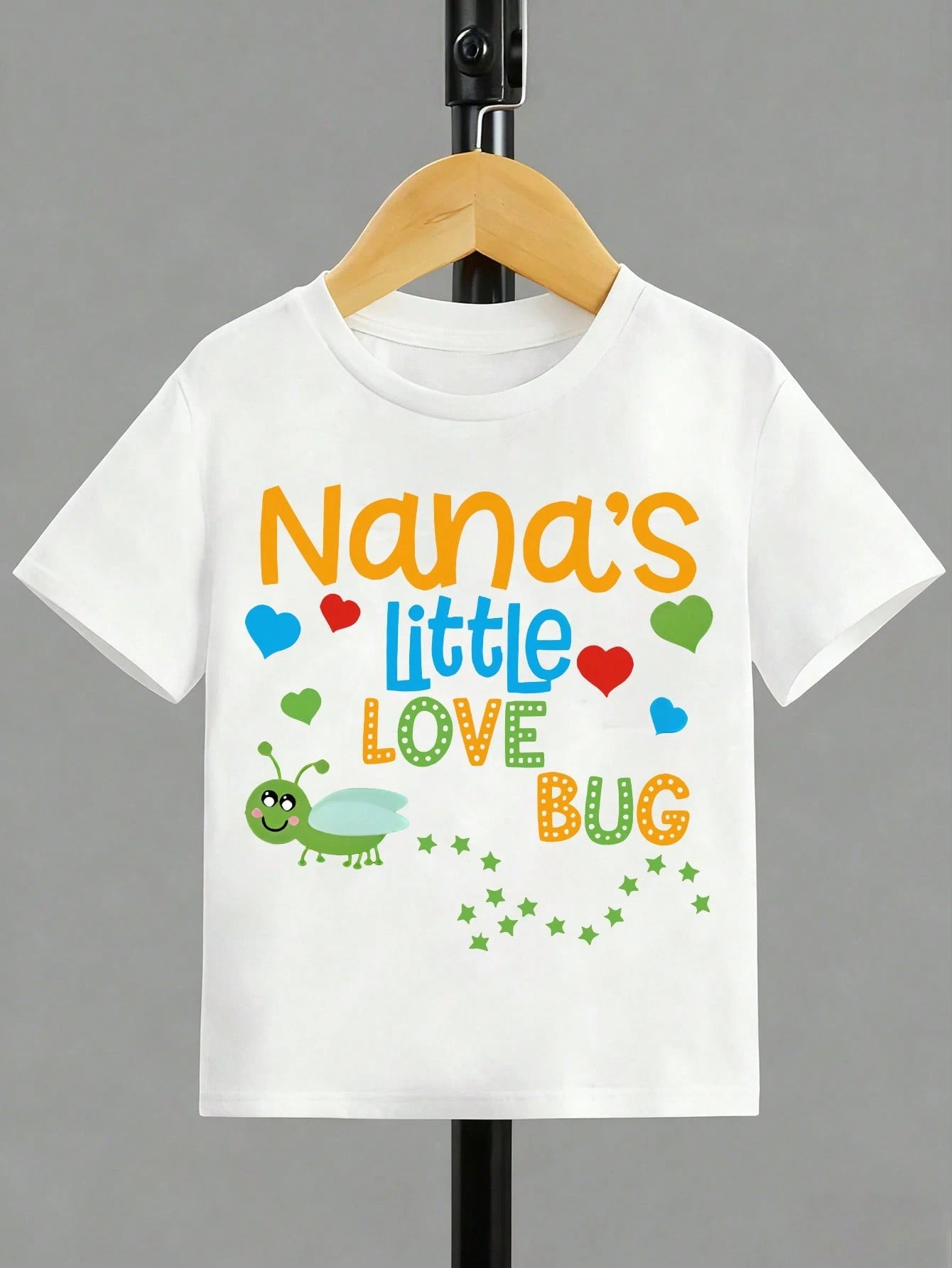 Nana's Little Love Bug Cartoon Print Children's Short-Sleeve T-Shirt A Stylish And Casual Round-Neck Top Suitable For Baby Boys To Wear In All Seasons