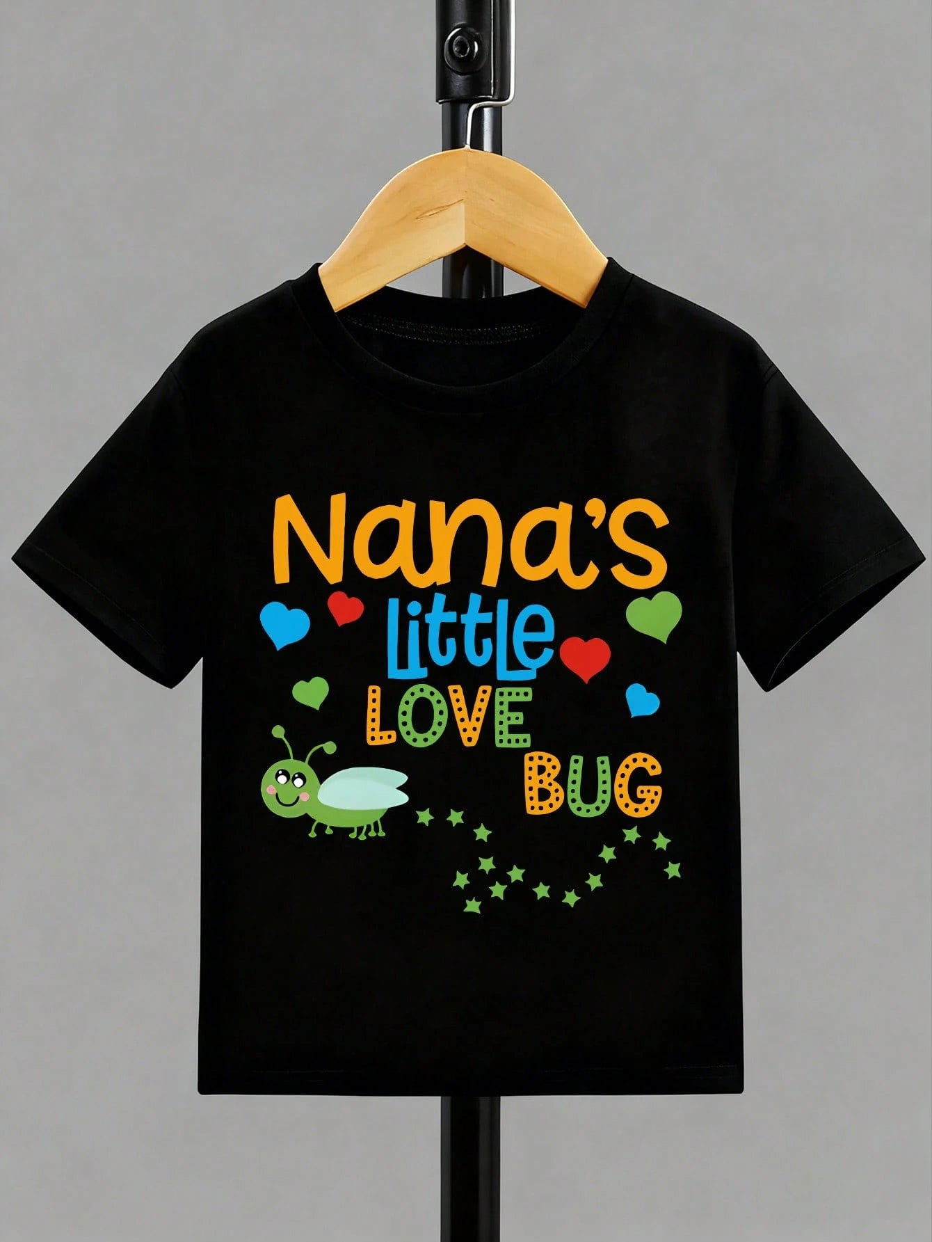 Nana's Little Love Bug Cartoon Print Children's Short-Sleeve T-Shirt A Stylish And Casual Round-Neck Top Suitable For Baby Boys To Wear In All Seasons
