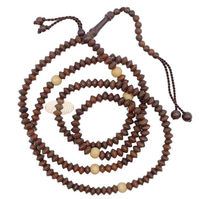 Naqshbandi Tasbih Tamarind Wood 5x8 mm Saucer 8 mm with Yellow Citrus Dividers