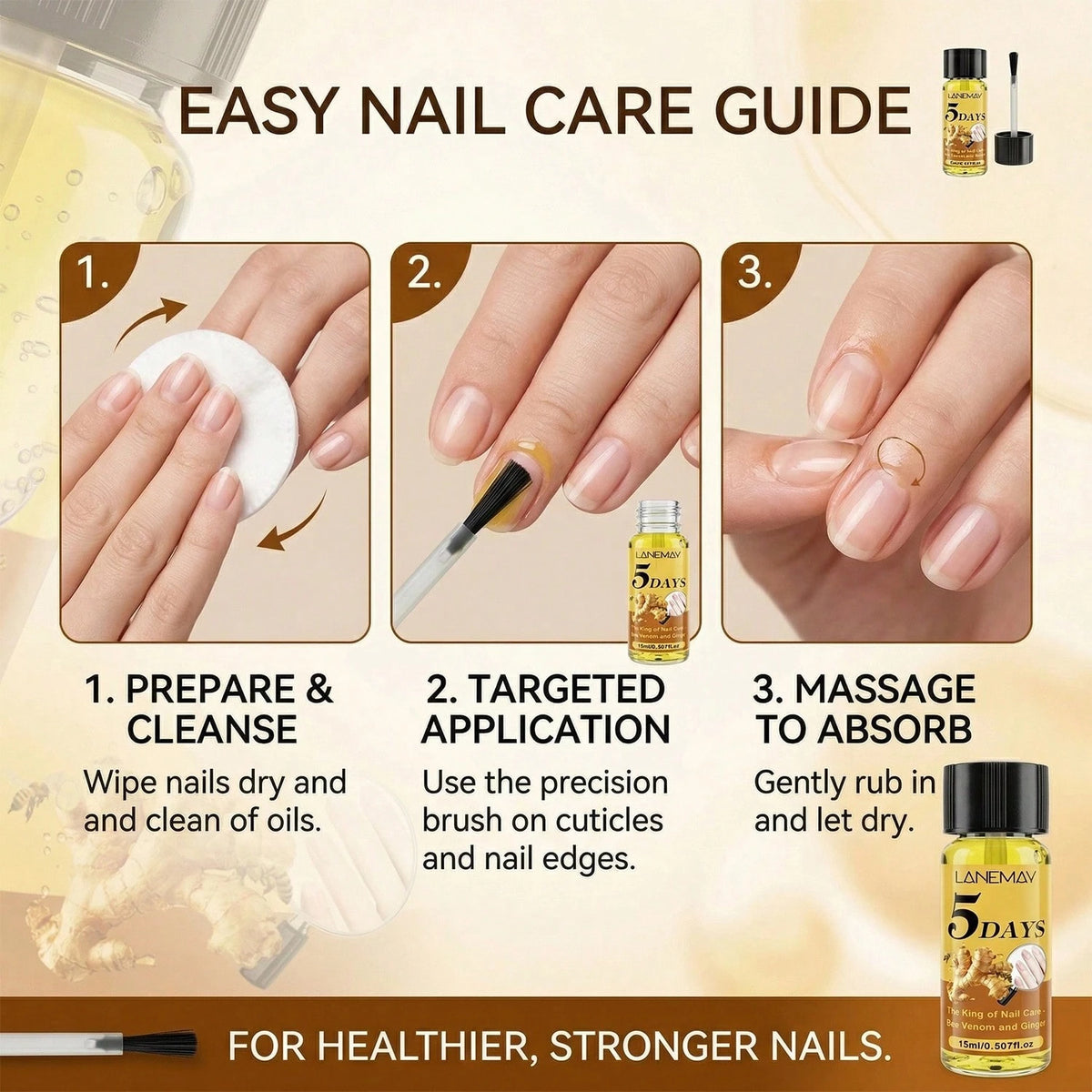 Natural Bee Venom Ginger Nail Strengthening Liquid Treatment Fast 5 Days Repair Serum Care For Surface Cuticle Oil Edge Hydrating Nourishing Solution For Damaged Thin Nails Finger Care Drops 15ml