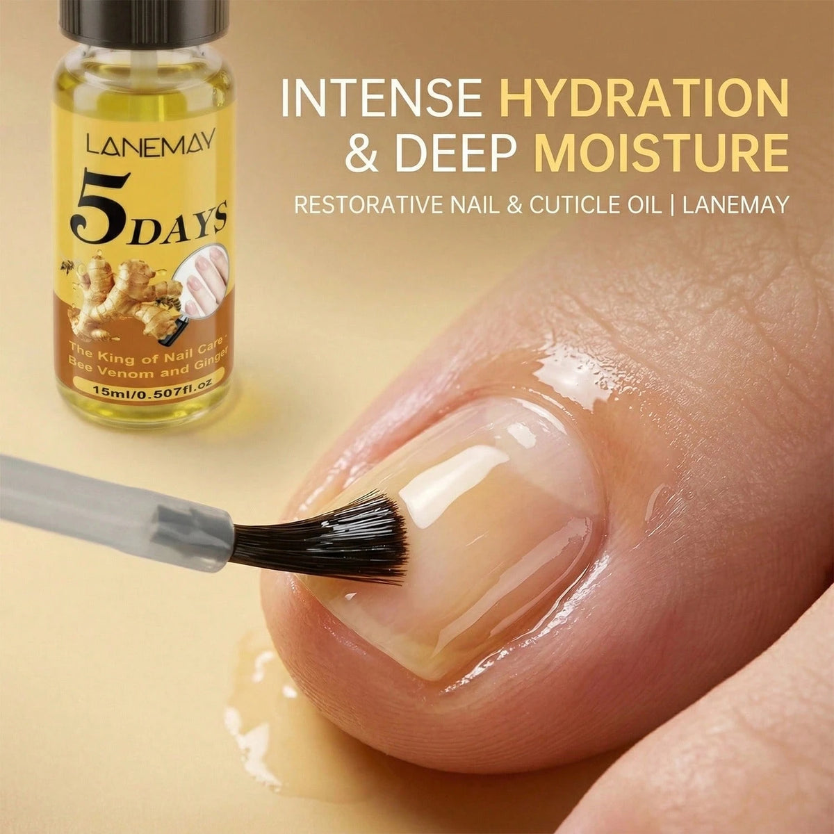 Natural Bee Venom Ginger Nail Strengthening Liquid Treatment Fast 5 Days Repair Serum Care For Surface Cuticle Oil Edge Hydrating Nourishing Solution For Damaged Thin Nails Finger Care Drops 15ml