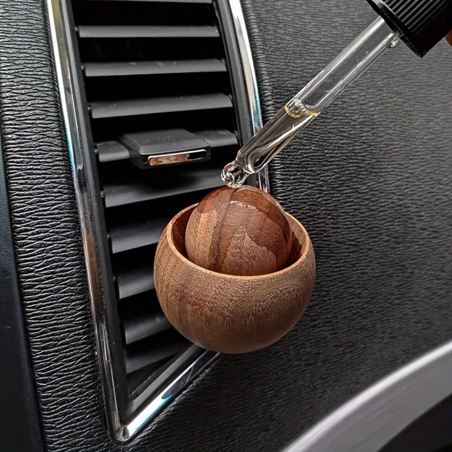 Natural Black Walnut Car Air Vent Aroma Diffuser, Handmade Original Mini Round Egg Car Fragrance Diffuser Wood, Auto Air Outlet Special Essential Oil Diffuser Ornament, Fashion Car Interior Decor & Ar
