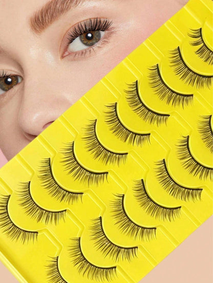 Natural Dense Nude Makeup Crossed Manga Lolita False Eyelashes, Short Full Strip Hard Band Lashes For Daily No-Makeup Look