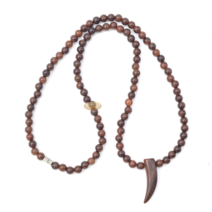 Natural Genuine Kuka 6mm Beads Necklace with Claw Wood Pendant