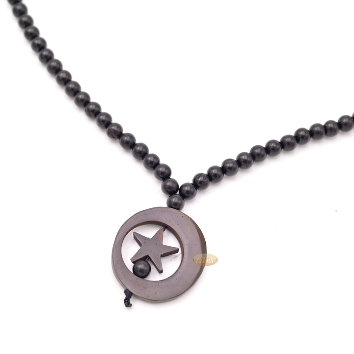 Natural Genuine Kuka 6mm Beads Necklace with Crescent & Star Pendant