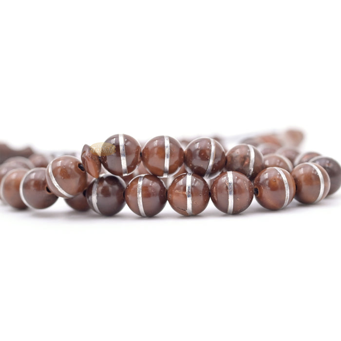 Natural Genuine Kuka Seed Tasbih Misbaha 33 count 8 mm Metal Inlay Beads