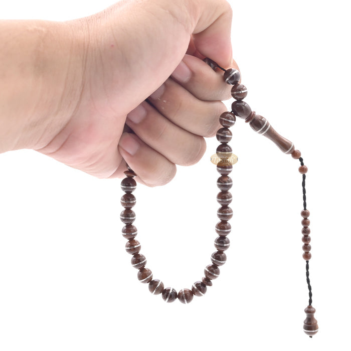 Natural Genuine Kuka Seed Tasbih Misbaha 33 count 8 mm Metal Inlay Beads