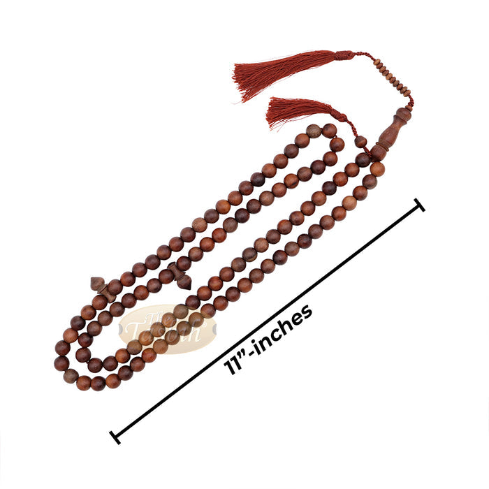Naturally-Dyed Ironwood 12 mm Tasbih Prayer Beads 99-Bead with Matching Brown Tassels