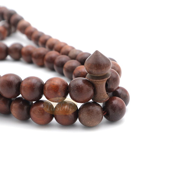 Naturally-Dyed Ironwood 12 mm Tasbih Prayer Beads 99-Bead with Matching Brown Tassels