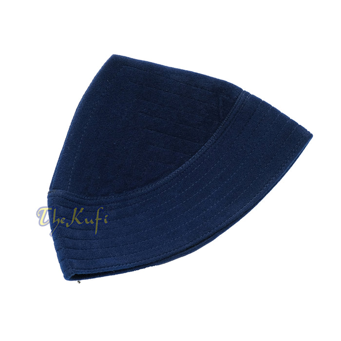 Navy Blue Naqshibandi Sufi Taj Faux Felt Stitching Pointed Design Top Padded Kufi Hat