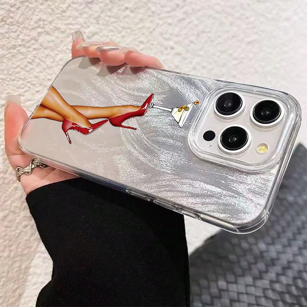 NcmRyu Red High Heel Shoe Wine Glass Phone Case, Made Of TPU Material, With Anti-Drop Function; This Phone Case Is Compatible With Apple 17, 16, 15, 14, 13, 12, 11 Pro Max And All Series Models. It Ha