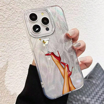NcmRyu Red High Heel Shoe Wine Glass Phone Case, Made Of TPU Material, With Anti-Drop Function; This Phone Case Is Compatible With Apple 17, 16, 15, 14, 13, 12, 11 Pro Max And All Series Models. It Ha
