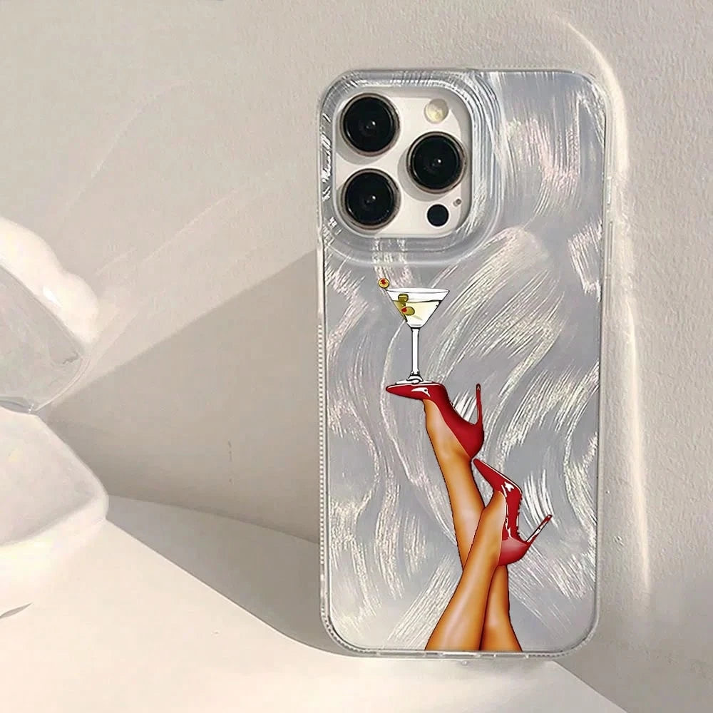 NcmRyu Red High Heel Shoe Wine Glass Phone Case, Made Of TPU Material, With Anti-Drop Function; This Phone Case Is Compatible With Apple 17, 16, 15, 14, 13, 12, 11 Pro Max And All Series Models. It Ha