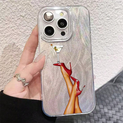 NcmRyu Red High Heel Shoe Wine Glass Phone Case, Made Of TPU Material, With Anti-Drop Function; This Phone Case Is Compatible With Apple 17, 16, 15, 14, 13, 12, 11 Pro Max And All Series Models. It Ha
